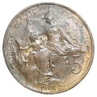 1906 France Dupuis 5 Centimes Au Toned Old Bronze Coin Km 842