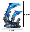 Marine Sea Ocean 2 Blue Dolphins Swimming Over Giant Reef Waves Figurine