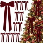 12 Pcs Velvet Bows For Christmas Tree - 5x10 Inch - Velvet 1 Inch Burgundy