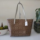 New Coach City Tote In Signature Canvas Khaki light Sage 5696  398