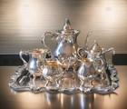 Wallace - Baroque   Royal Rose -  Silverplate Tea Set 6 Piece Set W  Tray