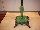 Antique Vintage Art Deco Fish Bowl Stand Cast Iron   Green Houze Glass   Brass 