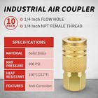 1 4-inch Brass Female Industrial Coupler 10 Pack Quick Connect Air Couplers F   