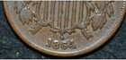 1864 Two Cent Piece   Rpd   18 18 Repunched Date   F vf   Partial We   Free S h