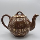 Vintage Hall China Brown Floral Gold Label 8 Cup Mid Century Teapot Usa