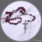 Vintage Rosary Catholic Red Wood Bead Silver Cross Crucifix Religious