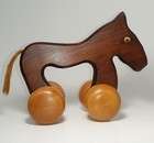 Wooden Push Horse Toy On Rolling Wheels Vintage 