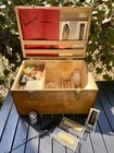 Vintage 1950   s Science Kit Wooden Box Chemistry Set Orig Manual  Beakers Slides