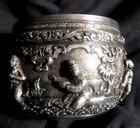 Antique Quality Burmese Myanmar Silver Repousse Bowl High Relief Metalwork