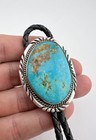 Vintage Navajo Sterling Silver Royston Turquoise Stamped Oval Bolo Tie 2 