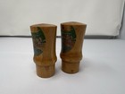 Vintage Mid Century Wooden Salt   Pepper Shakers Landscape Tourist Souvenir