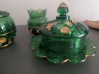 Antique Riverside Glass Croesus  484 Emerald Green Gold 4 Pc Table Set Eapg