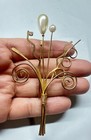 Vintage Gold Tone Abstract Bouquet Of Faux Pearl Flower Brooch  Pin