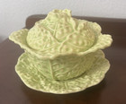 Antique Cabbage Leaves Erphila Czechoslovakian Covered Bowl Plate Mint Green