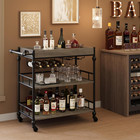 Stylish 3-tier Rolling Bar Cart With Wine Rack   Glass Holder - Grey