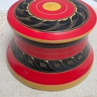 Vintage Russian Small Wooden Trinket Box Hand Painted Red Black Gold Lacquer