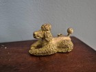 Vintage Gold Tone Poodle Figurine Pen Holder Rhinestone Eyes Brass Look