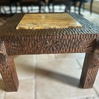 Vtg Coffee Table Giallo Reale Marble Insert Eagle Flower Hand Carved Wood 22 