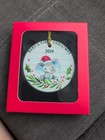 2024 Babys First Christmas Elephant Ornament Santa Hat Holly Blue Boy Girl Green