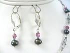 Cultured Earls And Crystals Link New 925 Sterling Silver Necklace Earrings Set
