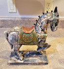 Painted Horse Wood Hand Carved Pair