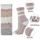 Fuzzy Socks With Grips For Women  5 Pairs Soft Fluffy Sleep Cozy Khaki Stripes