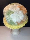 1950   ish Ladies Church Hat   Union Made   Floral - Netted   Ruffled Durby Hat  