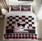 Kuromi Bedding Set Pink And Black Sanrio Kawaii Double Duvet Cover Pillowcases