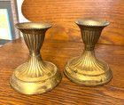 Vintage Pair Brass Ribbed Candlestick Gathered Lace   Ribbon 3-1 4  India