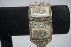 Chinese Asian Panel Scrimshaw Carved Silver Metal Filigree Set Ring Bracelet Pin