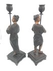 Antique Gilt Bronze Candleholder Statue Pair Asian Themed Bergmann Style