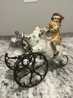 Antique 19thc Cast Iron Clown Riding Pig Bell Pull Toy Gong Bell Mfg  Conn  1890