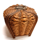 Victorian Reed   Woven Rattan Sewing Basket Green Tufted Interior Antique