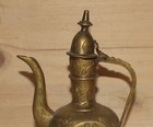 Antique Middle East Hand Made Engraved Brass Coffee Tea Pot With Spout