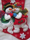 Bucilla Sequined 3d Handmade Snowman Couple Christmas Stocking Vintage