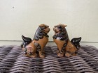 2 X Pair Vintage Mcm 60s 70s Foo Dogs Brown Pottery Figurines Small