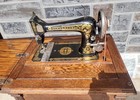 Antique Franklin Egyptian Scarab Treadle Sewing Machine In Oak Parlor Cabinet