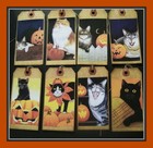Primitive Fall And Halloween Cat Hang Tags - Pumpkins  - Set Of Eight
