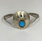 Sterling Silver Turquoise Bear Claw Cuff Bracelet And Matching Pendant Set