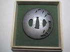 Japanese Iron Tsuba Signed Sukashi Openwork Bamboo Round Tsuba Box Sword Guard