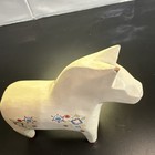 Vintage Wooden  Swedish Dala Horse  6 5    Tall White With Flowers Cottagecore