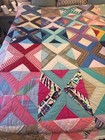 Vintage Hand Quilted Patchwork Quilt 88x67 Scrappy Pattern Handmade 1950s-70s