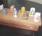 Lot Of 10 Vintage Thimbles W  Wall Mounted Display 