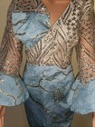 Blue African Kaftan Dress Embellished Embroidery For Women