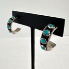 Signed Native American Sterling Silver Turquoise Cluster Half-hoop Earrings