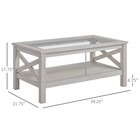 Farmhouse Style Coffee Table W  Tempered Glass Top storage Shelf  X-frame Design