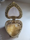 Vintage Ormolu Filigree Beveled Glass Casket Trinket Box Heart-shape