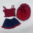 Build A Bear Red Ruffle Top Denim Jean Skirt Bucket Hat Girl Teddy Clothes Set