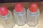 Vintage Lot Of 10 Of Salt   Pepper Shakers Clear Glass Red And Yellow Tops