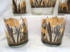 Culver Iris Cinnabar 22k Gold Lowball Whiskey Glasses  ice Bowl Lot-6 Black Gold